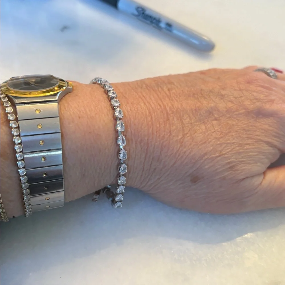 Tennis Bracelet 14k White Gold plated pearl Shaped CZ  7” #S34